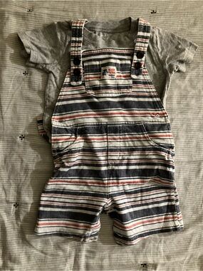 Carter's Striped Navy, Red & White Short Overalls